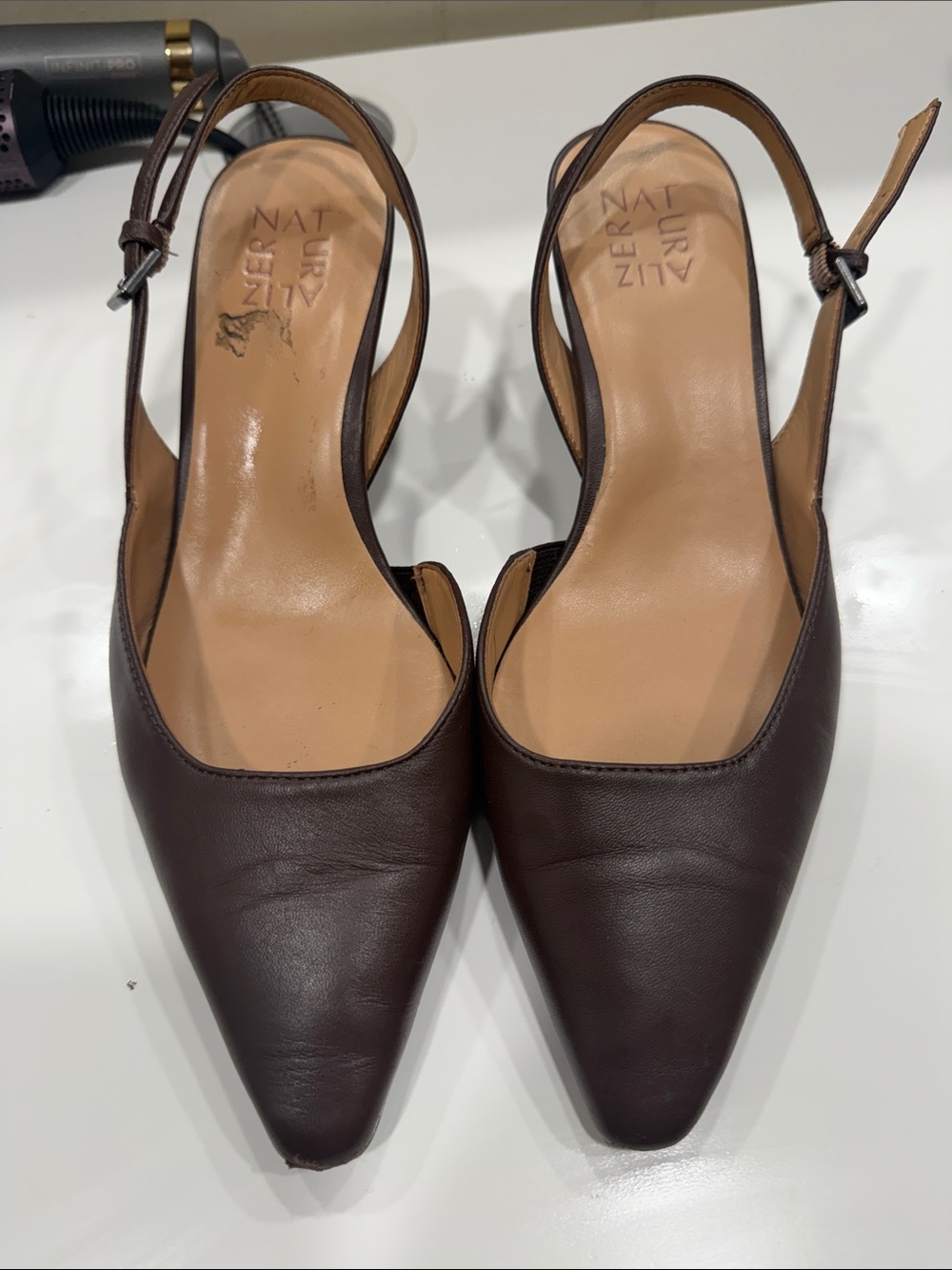 Naturalizer Brown Leather Pointed-Toe Slingback Mules